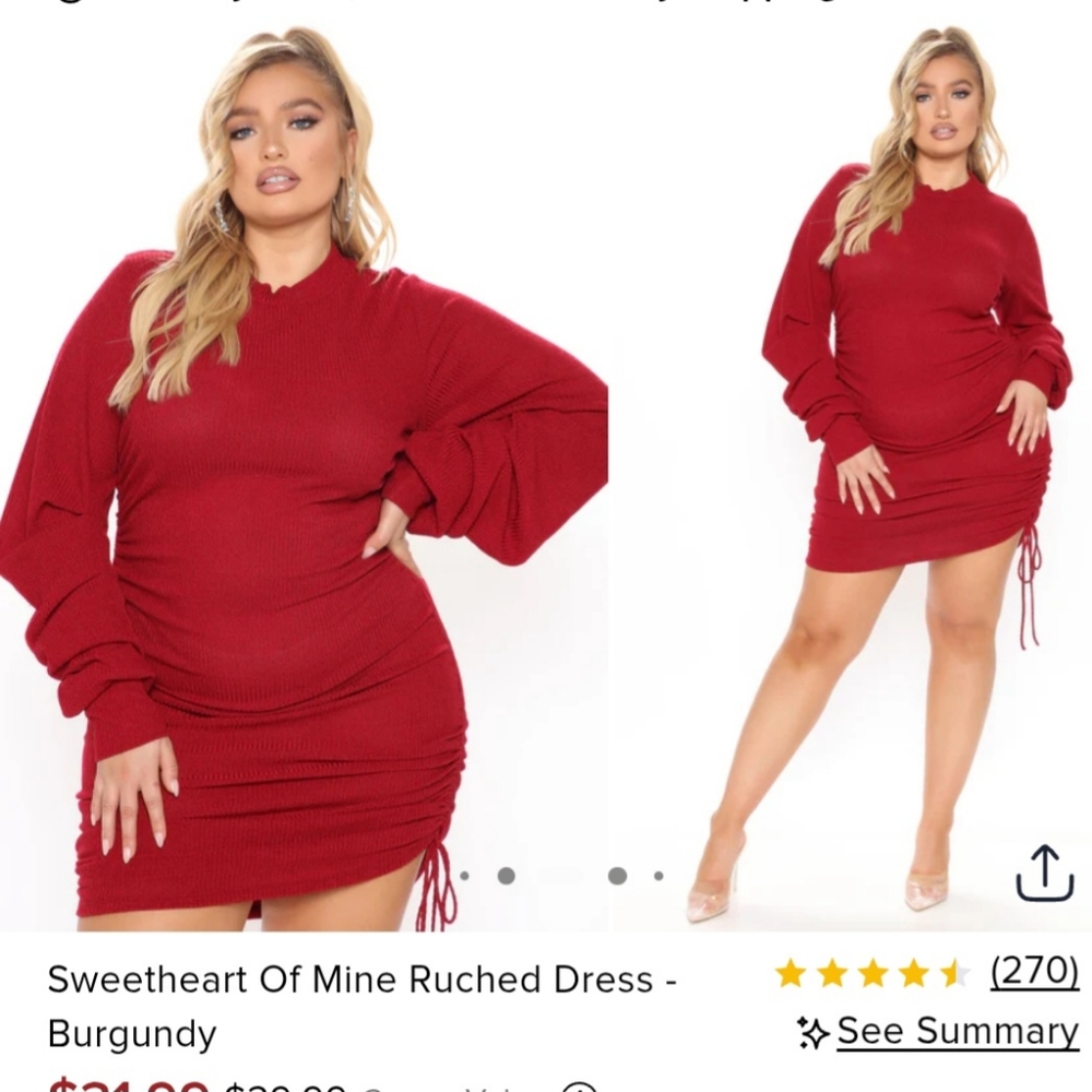 Fashion Nova Red Crew Neck Sweater with Ruched Sleeves
